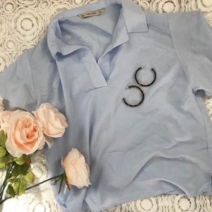 Zara basic light blue cotton collar shirt